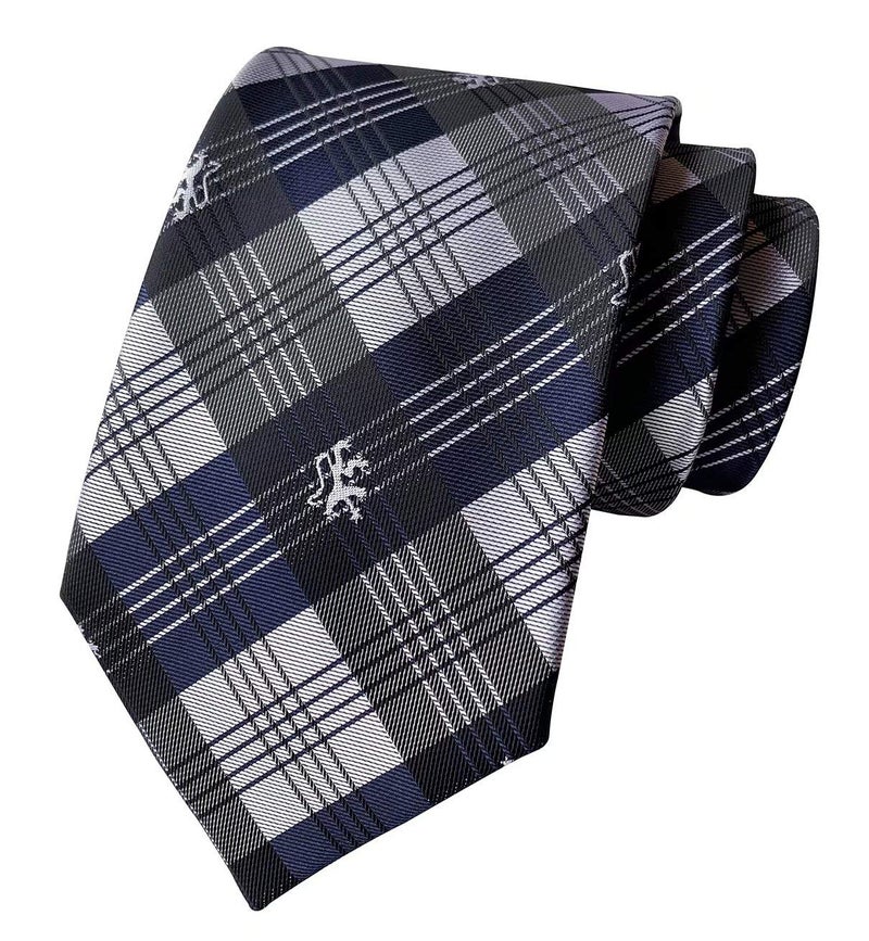Secdtie Navy Grey Stripe Plaid Mens Boy Ties Stylish Checked Skinny Neckties Best Gift for Boyfriend - Image 1